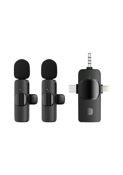 Kablosuz İkili Yaka Mikrofonu İphone İle Uyumlu 3.5mm Aux İphone Type-c Pc Tablet Video Kayıt Röportaj Canlı Yayın Vlog Kablosuz Mikrofon Usb C Ve Amfi Ve Bilgisayar Uyumlu Zr564