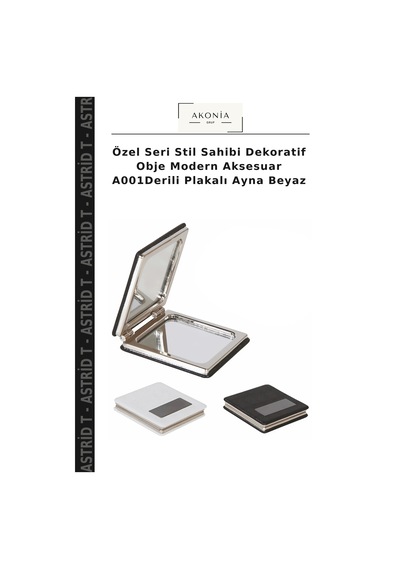 Özel Seri Stil Sahibi Dekoratif Obje Modern Aksesuar A001derili Plakalı Ayna Beyaz