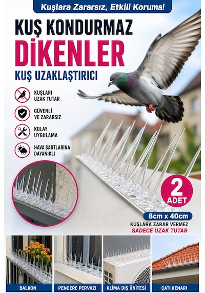 Yapışkanlı Kuş Kondurmaz Diken 2 Adet 8x40 Cm Şeffaf Kuş Uzaklaştırıcı Kuş Kovucu