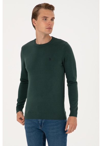 U.S. Polo Assn. Erkek Slim Fit Bisiklet Yaka Koyu Yeşil Basic Kazak 50313713-VR079