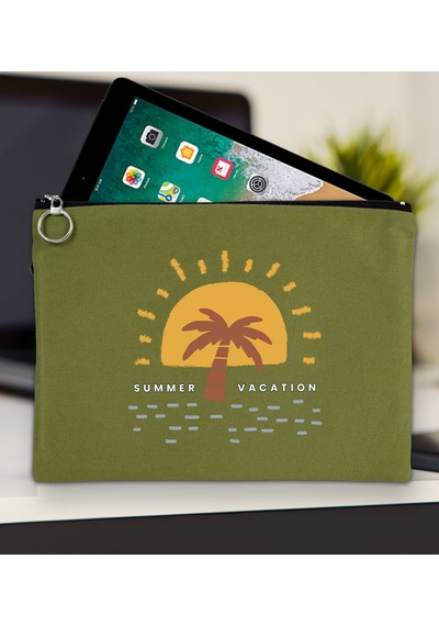Bk Gift Yaz Temalı-6 Yeşil Tablet Çantası 30x21cm, Apple iPad Uyumlu Çantası, Baskılı Tablet Kılıfı