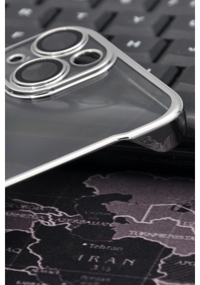 Apple Uyumlu iPhone 13 Uyumlu Gümüş Gri Silver Renkli İnce Kenarlı Şeffaf Sert Kapak Kılıf Gri -