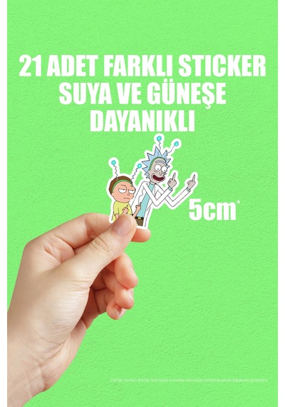 Rick And Morty Çizgi Dizi Telefon Laptop Bullet Journal Yapışkanlı Folyo Sticker Paketi 21 Adet Çok Renkli