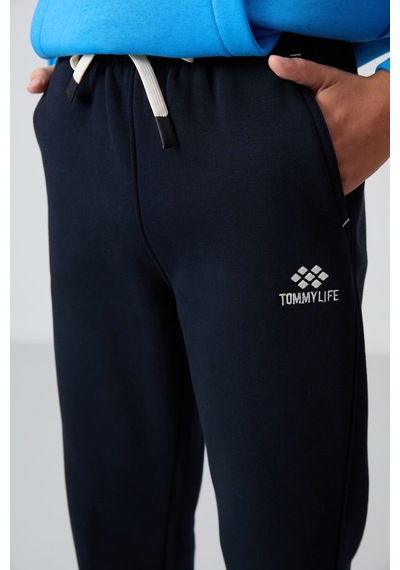 Tommylife Tommy Life Lacivert Pamuklu Kalın İçi Tüylü Yumuşak Dokulu Standart Fit Baskılı Erkek Çocuk Eşofman Alt - 1122 Lacivert
