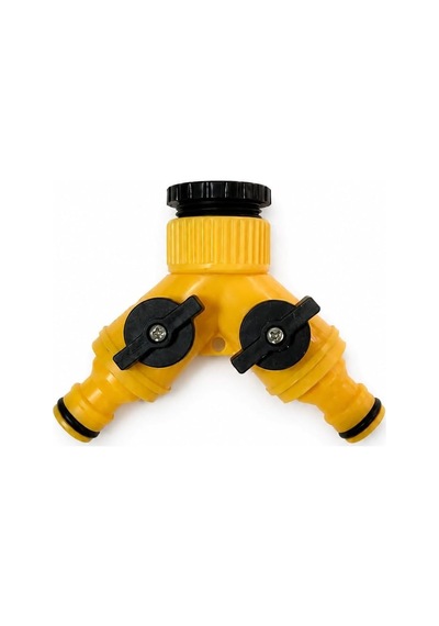 Çift Çıkışlı Vanalı Musluk Adaptörü, 1/2 Ve 3/4 Uyumlu, Sarı, Dmx4279