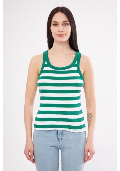 Mea Capio Kadın Çizgili Fitilli T-shirt Halter Yaka Örme Atlet Yeşil - Yeşil