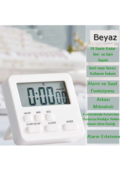Js-303 Alarmlı Dijital Öğrenci Sınav Kronometresi 24 Saat Geri Sayım Cihazı Saat - Alarm / Kronometre Beyaz