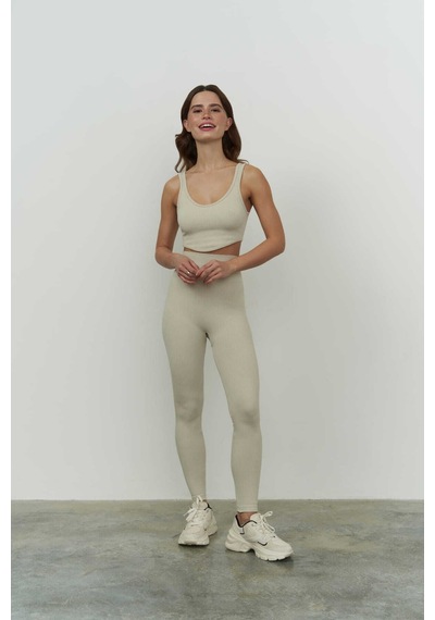 Mai Collection Mai Studios Co. Jade Bej Dikişsiz Fitilli Tayt Bej