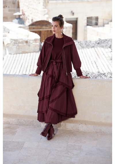 Misswhence Kat Detaylı Ceket Elbise Takım 40809 Bordo