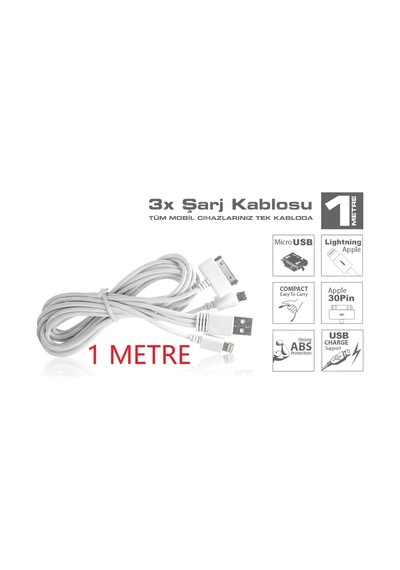 Universal Usb Şarj Kablosu 4850A Lightning Micro Data iPhone Android Uyumlu
