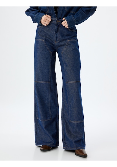 Koton Geniş Paça Kot Pantolon Dikiş Detaylı Cepli Düğmeli Normal Bel - Wide Leg Jeans Koyu İndigo 5wal40236md İndigo Koton Geniş Paça Kot Pantolon Dikiş Detaylı Cepli Düğmeli Normal Bel - Wide Leg Jeans Koyu İndigo 5wal40236md İndigo