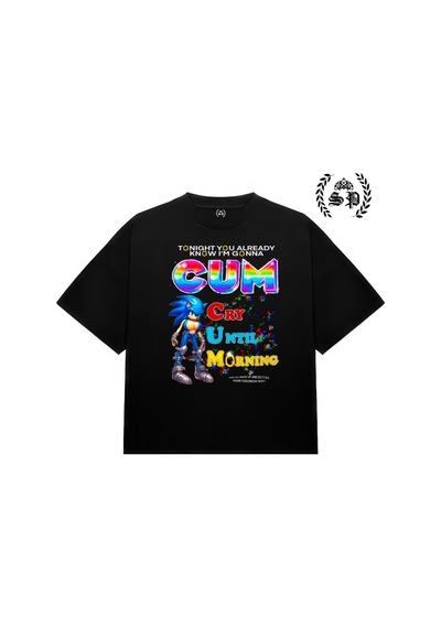 Startmore Sonic Cum Vintage Y2k Memes T-shirt Siyah