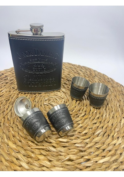 JackDanils Metal Matara Seti 4 Bardaklı/Deri Kaplı