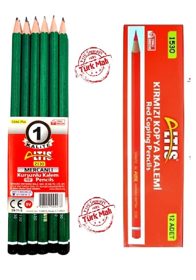 Mercanlı Kurşun Kalem 12'li + Kırmızı Kalem 12'li +hediye