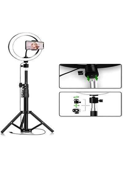 Smaylıng 10 İnç Led Ring Light Halka Işık + 2.1m Tripod Ayak + Telefon Tutucu + Bluetooth Kumanda 3 Mod 10 Kademe Işık
