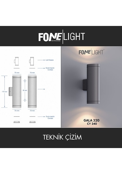 FoneLight Gala 24 cm Çift Yönlü LED Duvar Apliği Antrasit Alüminyum IP65 Dış Mekan Bahçe Aydınlatması 9W 3000K