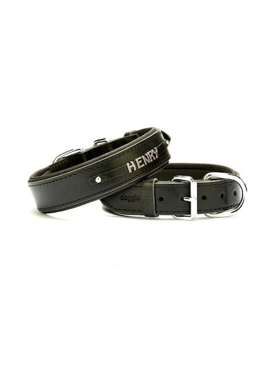 Doggie İsimlikli Deri Boyun Tasması S 2x30-35 CM Siyah