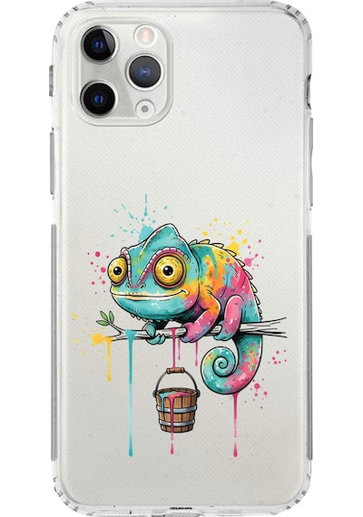 Apple Uyumlu iPhone 11 Pro İle  Splash Bukalemun Tasarımlı Kamera Korumalı Şeffaf Silikon Kılıf 051c