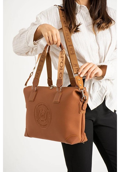 Just Polo Kadın Büyük Valiz Boy Ayarlanabilir Askılı Lüks El Ve Omuz Çantası Shopper Taba