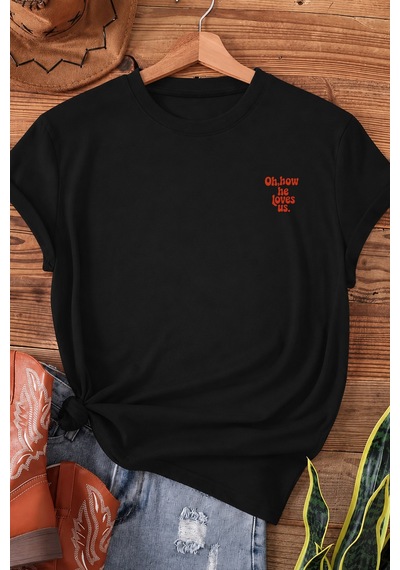 Spoyi Retro Love Tasarımlı %100 Pamuk Yarım Oversize Siyah T-shirt