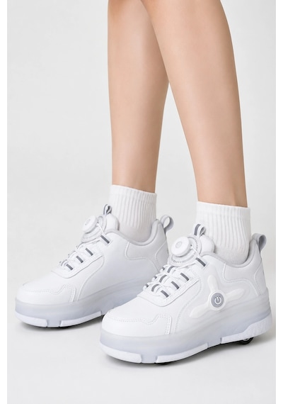 Odin Tekerlekli Işıklı Çocuk Spor Ayakkabı Rahat Patenli Sneaker - Beyaz