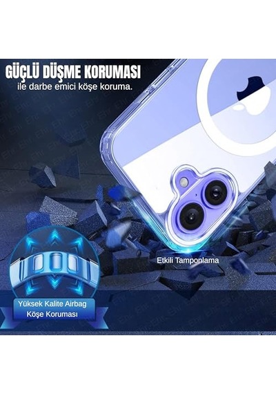 İphone 16 Uyumlu Kamera Korumalı Magsafe Wireless Şarj Özellikli Şeffaf Kılıf Şeffaf, İphone 16 Diğer
