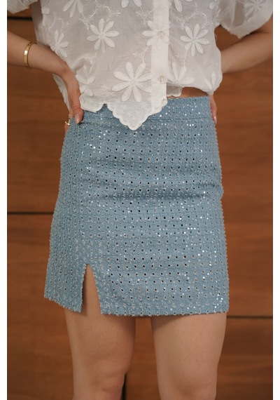 Verymoda Pullu Kot Etek D2853 Mavi