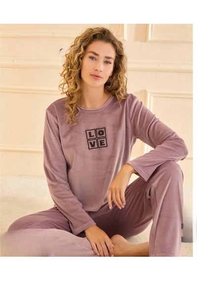 Mihra Kadın Kışlık Bisiklet Yaka Kadife Pijama Takımı 13166l - 1 Adet Lila