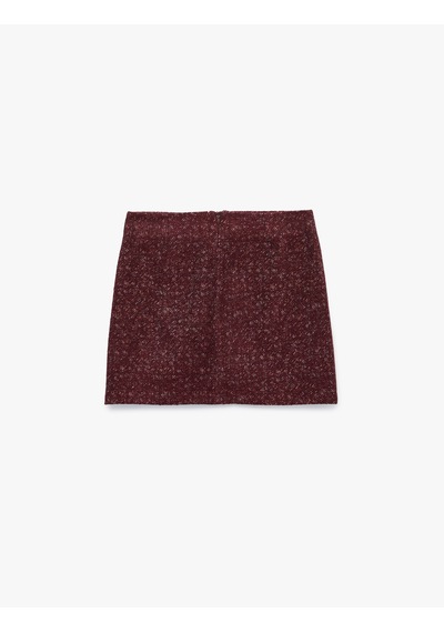Koton A Kesim Slim Fit Parıltılı Mini Tüvit Etek Bordo 7wak70009ew