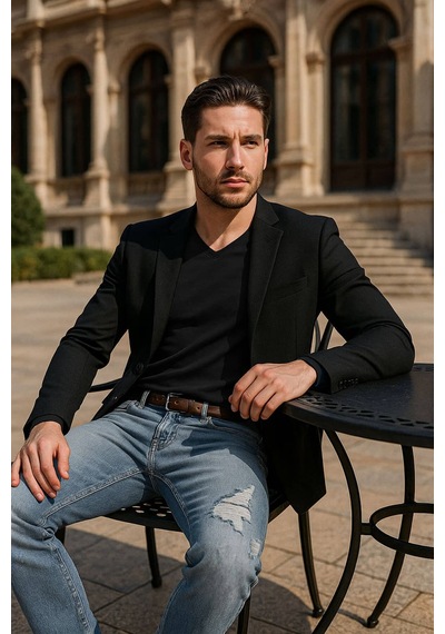 Erkek Dizi Yırtık Regular Fit Jean Pantolon Mavi 001