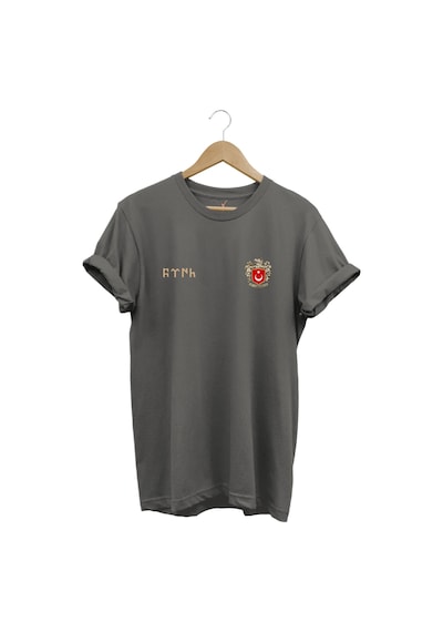 Türk Bozkurt Baskılı Bozkurt Sembolü Türkiye Ve Türk Bayrağı Kurt Regular Fit %100 Pamuk Gri T-shirt Antrasit