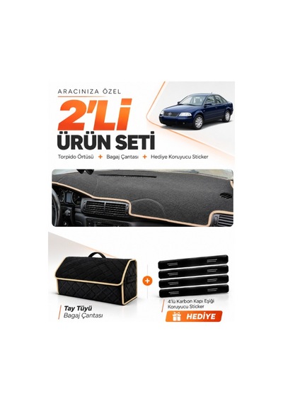 E-biz Volkswagen Passat B5.5 2000-2005 Uyumlu Torpido Örtüsü + Tay Tüyü Çanta - Siyah-bej - Vw015