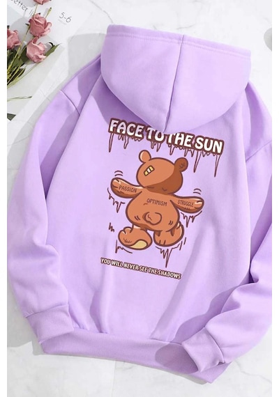 Uyguntarz Unisex Face To The Sun Baskılı Sweatshirt Lila