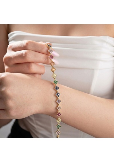Premium Parlak Altın Renk 8 Mm Çakra Taşlı Çiçek Model Bijuteri Kadın Bileklik 3183kbv6d1 18cm