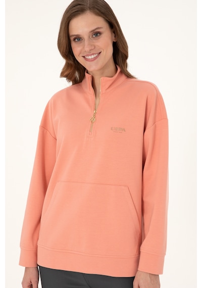 U.S. Polo Assn. Kadın Somon Dik Yaka Fermuarlı Sweatshirt 50297316-VR047 U.S. Polo Assn. Kadın Somon Dik Yaka Fermuarlı Sweatshirt 50297316-VR047