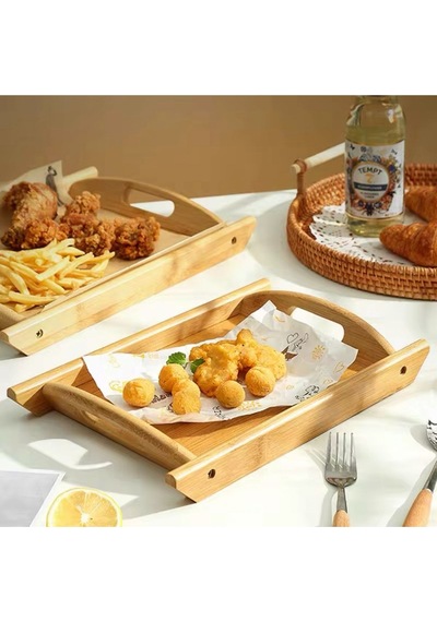 Bambu Sunum Tepsisi 2 Li Set Kahvaltı, Çay Ve Mutfak Servisleri İçin Bambu