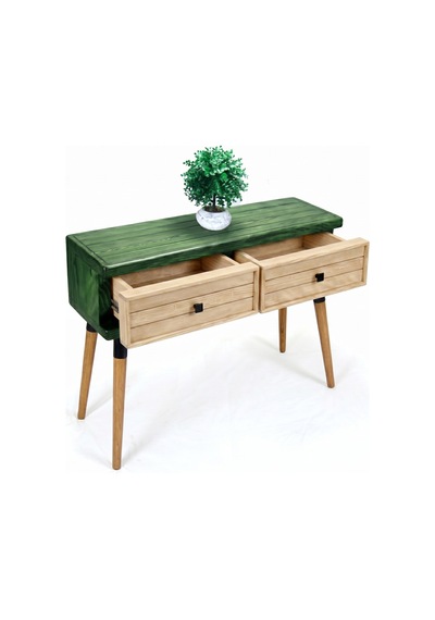 Mobenta Stria Entry: Modern Masif Dresuar 2 Çekmeceli Antre Konsolu - 120x31 Ye-bz Yeşil-krem