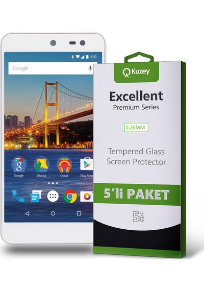 General Mobile Android 4G ile Uyumlu Temperli Ekran Koruyucu Kırılmaz Cam Ekonomik 5'li Paket