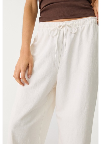 Trendy Mall Sofya Keten Bol Kesim Pantolon Beyaz Beyaz