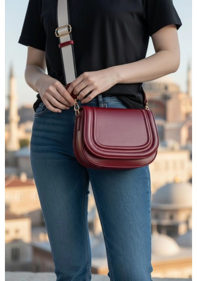 Glemix Hola Bordo Cilt Kanvas Şerit Askılı Kadın Trend Omuz Çantası Bordo