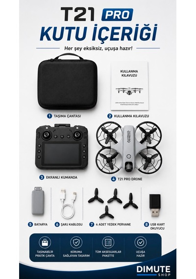T21 Pro Kameralı Drone Çift Hd Kamera Fpv Fırçasız Motor Engel Algılamalı