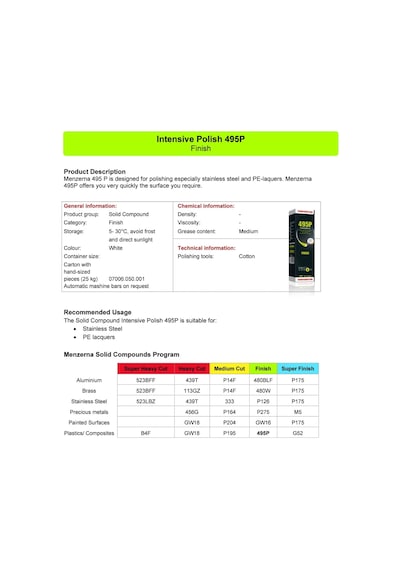 Menzerna 495p Parlatıcı Katı Cila Beyaz Plastik Kompozit Değerli
