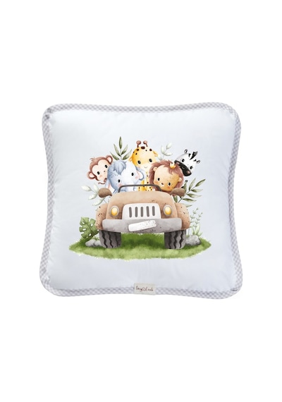 Safari Desenli Slikon Elyaf Dolgulu Bebek Kırlenti 40x40cm Bebek Kırlenti Beyaz