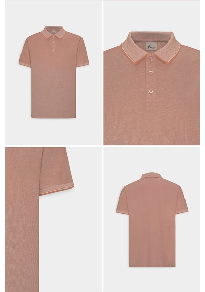 Ac&Co / Altınyıldız Classics 4A4820200047Ktes Düğmeli Polo Yaka Cepsiz Slim Fit Erkek Tişört Kiremit - Bej