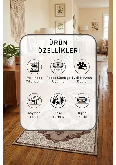 Hanedan Kahve Dijital Baskılı Kaymaz Yıkanabilir Yolluk