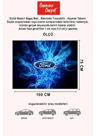Dijital Baskı Dekoratif Ford Desen Araba Bagaj Matı Yıkanabilir Bagaj Havuzu