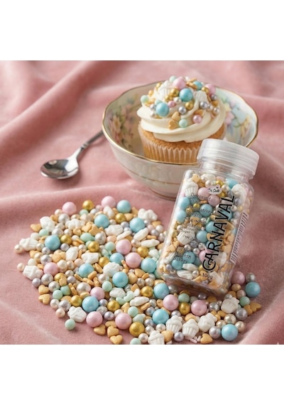 Cupcake Dekorlu Minik Altın Kalpli Karışık Süsleme Şekeri 100 Gr No:05 Pasta Ve Tatlı Dekor Şekeri