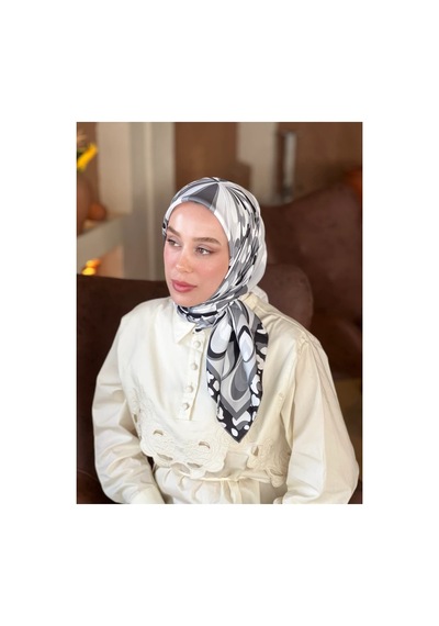 Mentoraly Modakaşmir Soyut Desenli Twill Eşarp gri