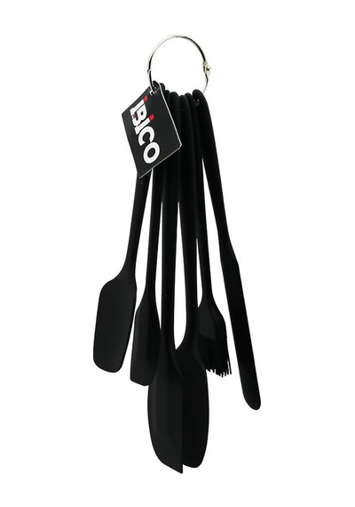 6 Parça Siyah Silikon Mutfak Seti 2 Kaşık, 3 Spatula, Yumurta Fırça 001 Siyah