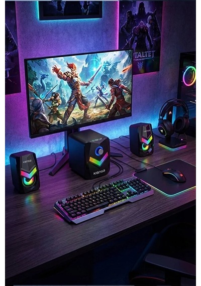 Rgb 7 Işık Modlu Masaüstü Hoparlör Stereo Gaming Speaker